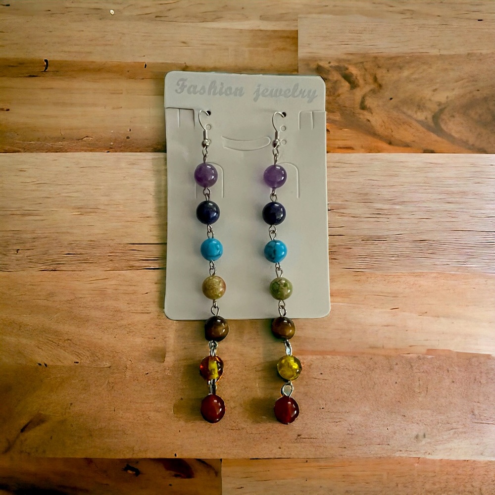 Multi-color Linear Beaded Drop Dangle Earrings